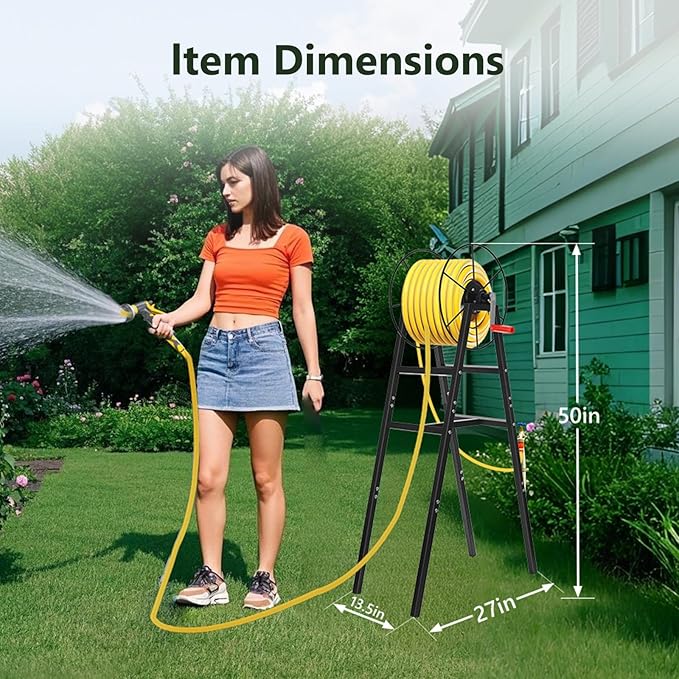 Freestanding Garden Hose Reel Holds 150 Ft Hose, Metal Garden Hose Holder for Outdoor, Garden Stand Rack for Water Pipe Organizer Storage, Black