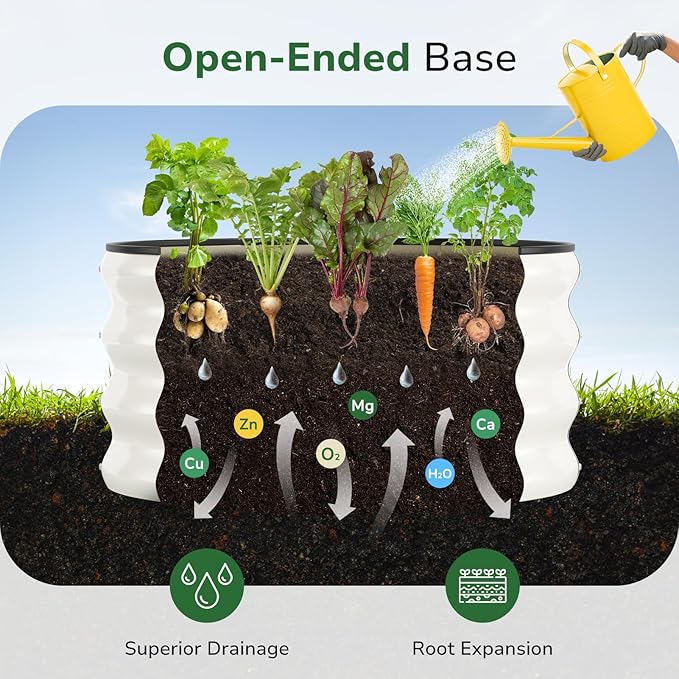 GreatBuddy 2x2x1 ft Round Galvanized Raised Garden Bed, Easy-Assembly Raised Bed with Anti-Cut Gloves & Tools, Rust-Proof Garden Bed for Outdoor, Vegetables, Herbs, Small Trees, White