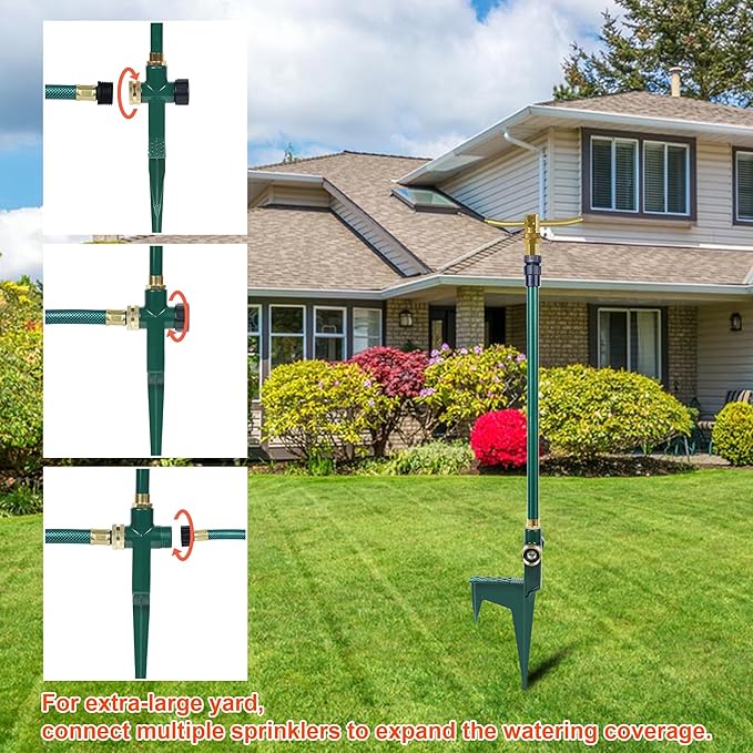 ATDAWN 3-Arm Garden Sprinkler, High-Rise Lawn Sprinkler, 360 Degree Rotation Garden Water Sprinklers, Lawn Irrigation System, Gardening Watering System, Large Area Coverage