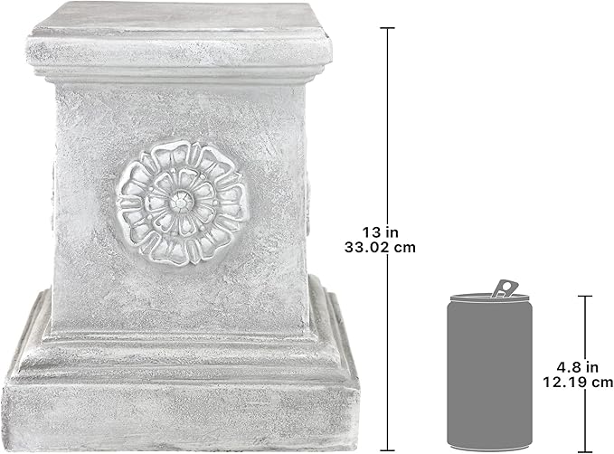 Design Toscano English Rosette Indoor/Outdoor Sculptural Garden Plinth Base Statue Riser, Large 13 Inch Tall, Cast Stone Resin, Antique Stone Finish