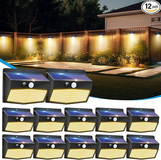 Solar Motion Sensor Lights Outdoor [ 12 Packs/138 LED ] Solar Fence Lights with 3 Lighting Modes, Solar Powered Security Lights Waterproof for Outside Yard Garden Backyard Deck Step Garage,Warm White