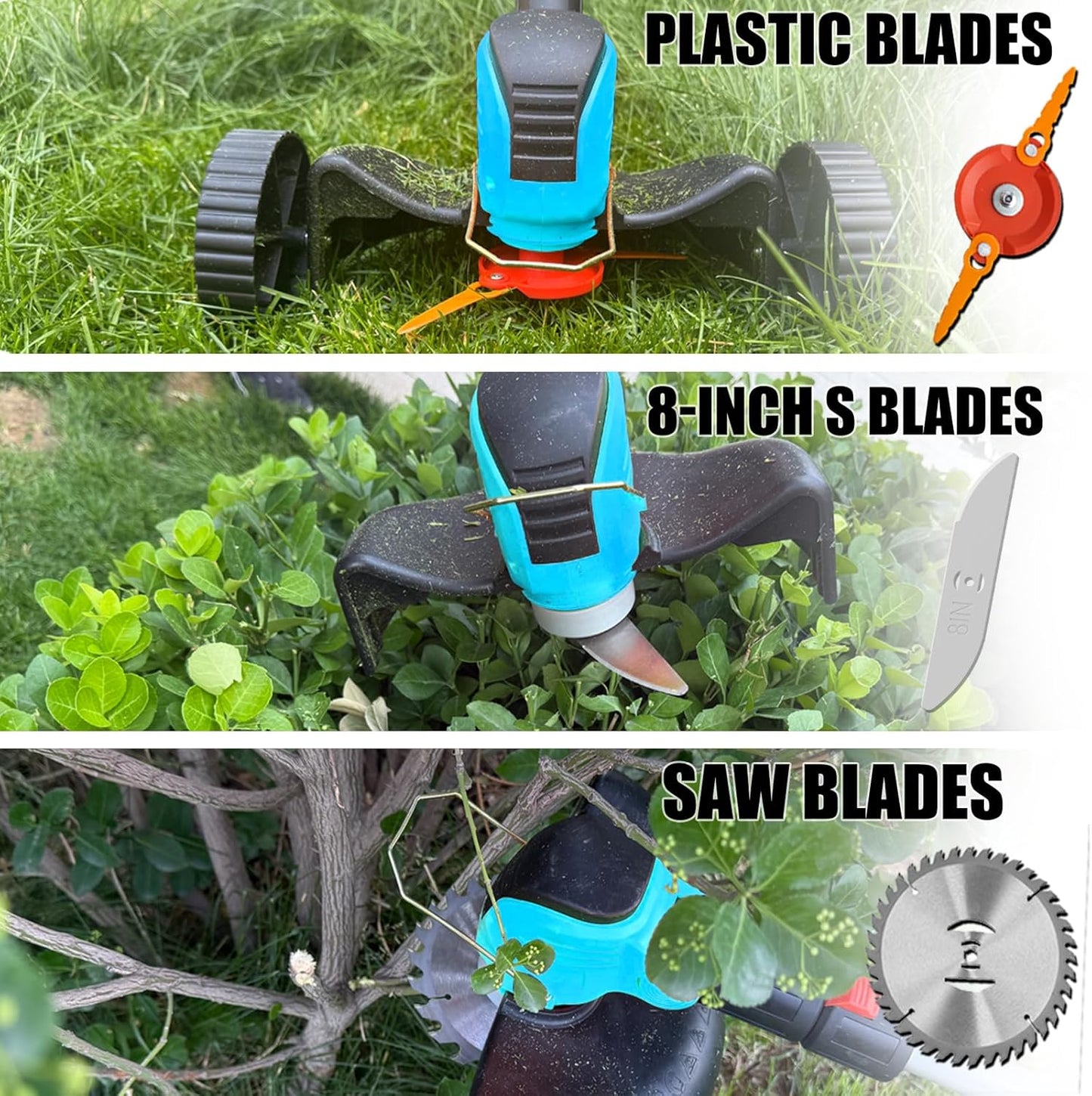 Electric Weed Wacker Cordless Eater Battery Powered,21V/4.0Ah Lightweight No-String Weed Trimmer with 2 Battery Operated& Wheels,3 in 1 Stringless Grass Trimmer/Edger/Brush Cutter for Garden Yard Lawn