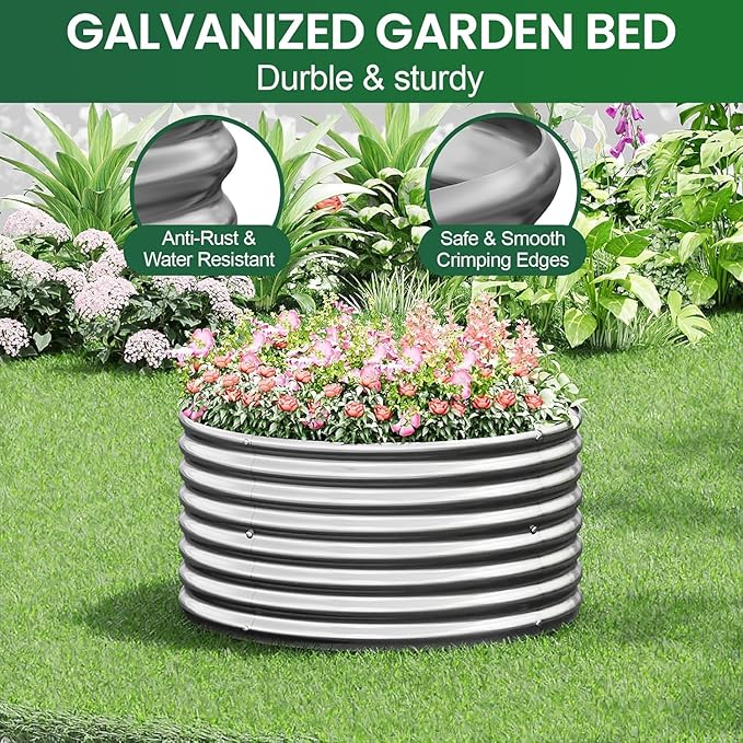 4 Pack 2x2FT Round Galvanized Raised Garden Bed Outdoor,Metal Garden Bed for Vegetables,Steel Raised Beds for Gardening,Above Ground Garden Box for Flower