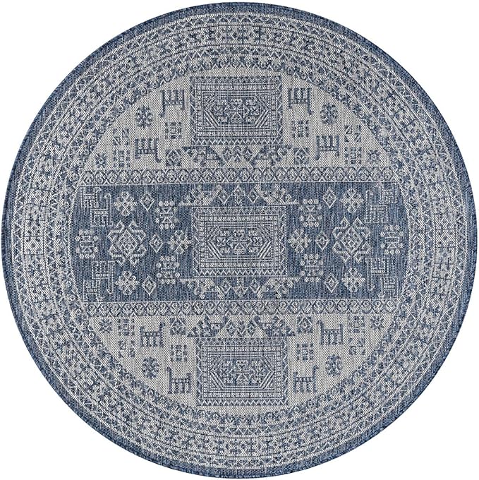 Keen Home Design Terrace Outdoor Round Rug - 8ft Round Washable Indoor/Outdoor Rug for Patio, Kitchen, Balcony, Beach, Garden, Deck and Porch, Size: 7'7" Round