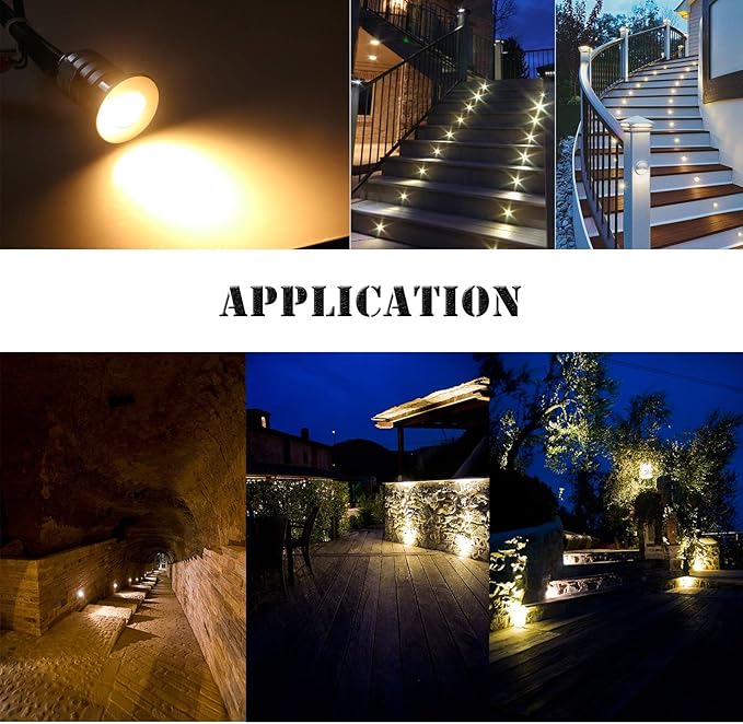 YASHIDA Mini Low Voltage 12-24V DC LED Step Lights,3 Watt Recessed Outdoor LED Landscape Deck Lights for Stair, Pathway, Garden, Warm White 2700K, IP67 Waterproof Stainless Steel Aluminum