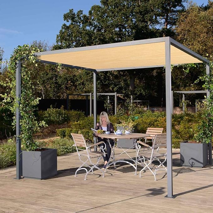 Eden's Decor Straight Flat-Edged Sun Shade Sail Rectangular 12' x 14' Beige UV-Blocking Outdoor Canopy Fabric Cloth Awning for Pergola Patio Garden Backyard Custom Size