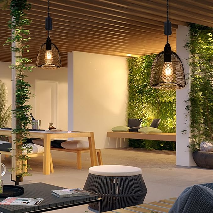 Battery Operated Hanging Light with 6 Hours Timer, Outdoor Indoor Decorative Lantern Chandelier Pendent Haning Metal Black Hanging Lamp Backyard Decor for Patio Bar Yard Garden Porch Home