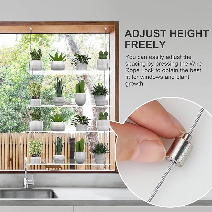 4-Tier Hanging Clear Plant Shelves for Windows, Acrylic Window Wall Plant Stand Shelf for Kitchen Indoor Gardens, Flower, Succulents, Herb, Seedling Organization, and Pots Display, 16 Inch per Tier