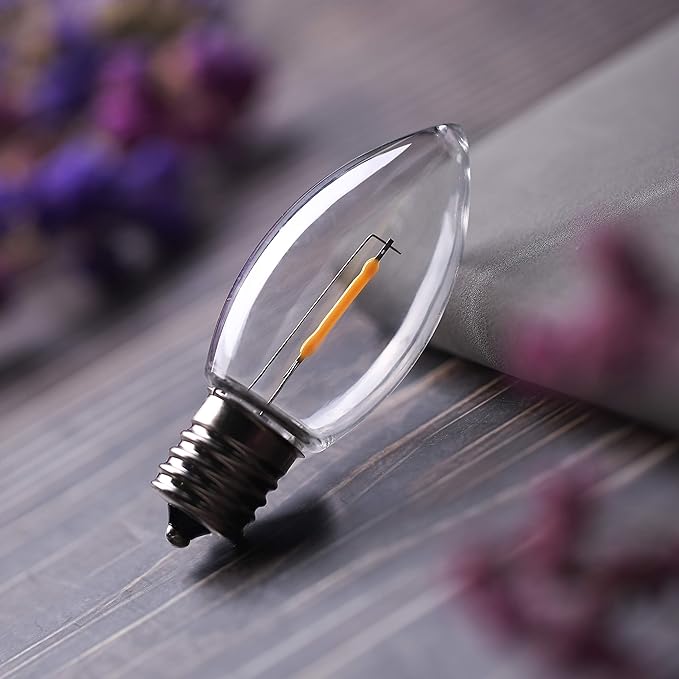 C9 Christmas Replacement LED Light Bulbs,E17 Base Commercial Grade Holiday Bulbs, 4W 5W 6W 7W Incandescent Equivalent, Warm White 2200K, Clear Plastic Bulbs for Christmas String Light - 50 Pack