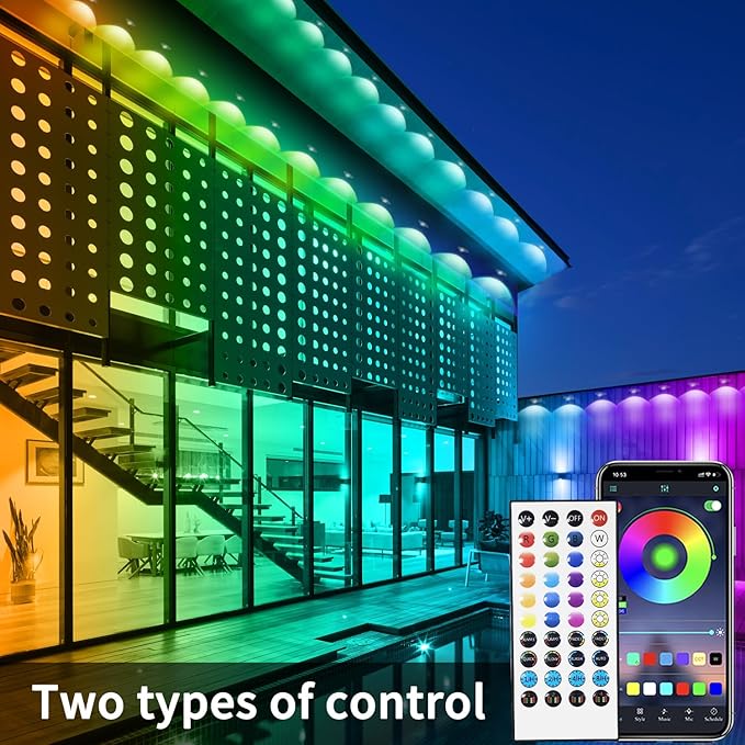 Permanent Outdoor Lights,60ft RGB Eave Light with App Control Remote,IP67 Waterproof LED Lights,Music Sync Outside Light for Christmas,Halloween,Garden,House Decorations
