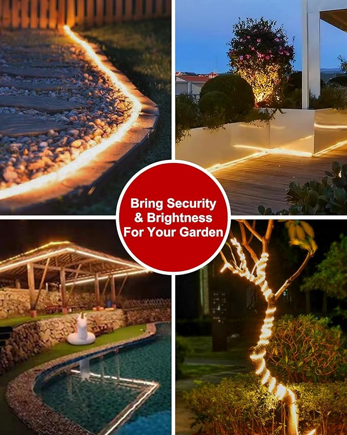 LUHLEE Solar LED Strip Lights,2023 Upgrade Outdoor Rope Lights 8 Lighting Modes,IP65 Waterproof String Lights for Patio Yard Deck Porch Balcony Garden (Warm White, 9.84 ft)