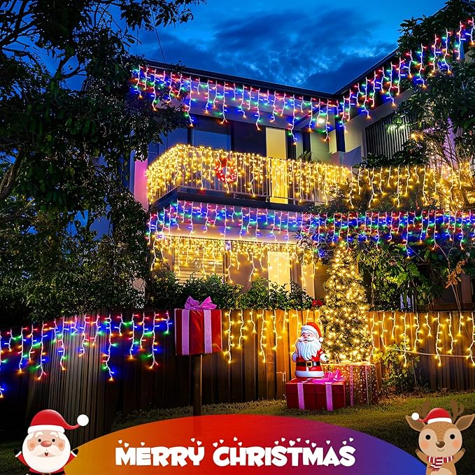 JMEXSUSS Color Changing Christmas Lights Outdoor Waterproof, 400 LED Christmas Icicle Lights with Remote, Warm White to Multicolor Icicle String Lights for Christmas Eaves Party Decorations