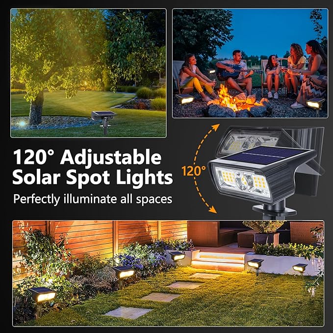 Toodour Solar Spot Light Outdoor, 2 Pack Solar Lights Outdoor with 2 Modes, Waterproof Solar Powered Flood Lights Landscape Lighting for Yard Garden Home Pathway Walkway Outdoor Decor - Warm White