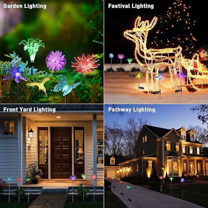 Solar Garden Lights Outdoor - 6 Pack LED Figurine Stake Lights, Color Changing Landscape Lighting, Halloween Decorative Flower Lights Solar Powered Waterproof for Patio Yard Pathway, Housewarming Gift
