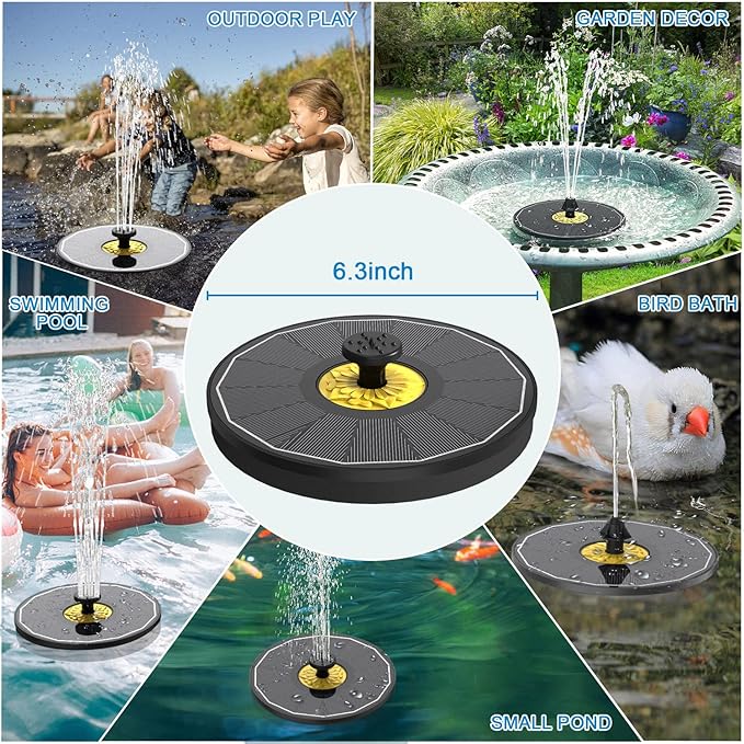Solar Bird Bath Fountains,3.5W Glass Panel Solar Fountain Pump for Bird Bath No Battery,Solar Water Fountain Outdoor With 4 Fixed Pipes 7 Nozzles(Black)