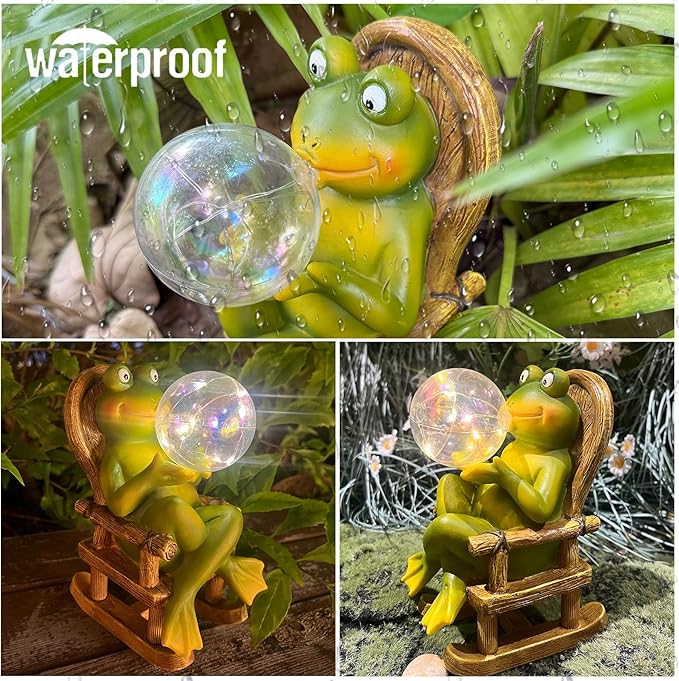Funoasis Garden Outdoor Frog with Solar Powered Lamp Unique Gifts for Mom Outside Decor for Lawn Balcony Home Ornaments
