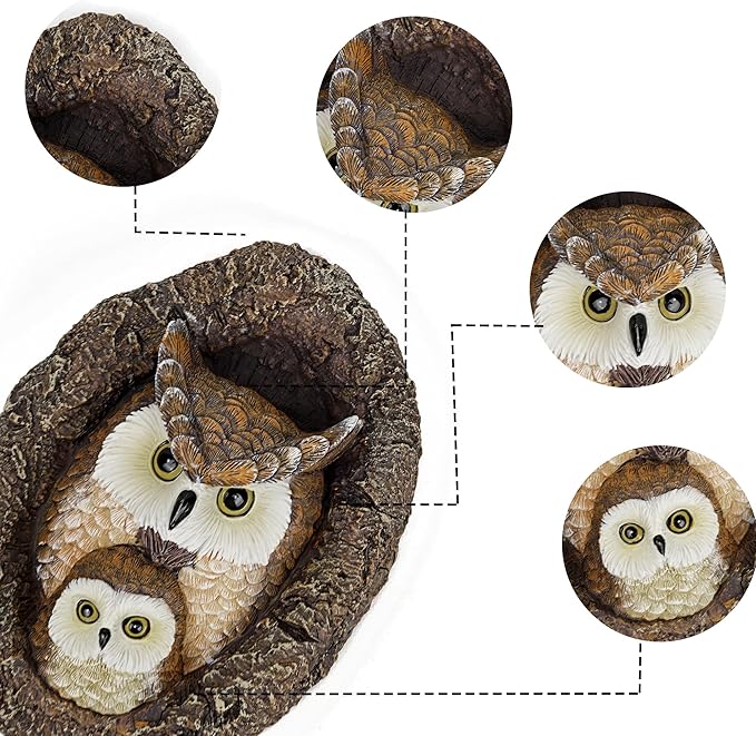 Owl Mom and Owlet Tree Hugger, Outdoor Garden Sculpture Tree Faces, Owl Bird Garden Resin Statue, Tree Peeker Ornament, Durable & Waterproof, Decorations Gardening Presents for Housewarming Birthday