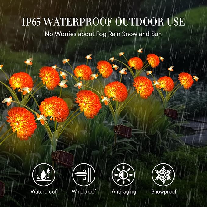Solar Garden Lights, 6 Pack Swaying Bee Lights With Flowers, Waterproof Firefly Lights Outdoor for Garden Patio Yard Pathway Decoration, Gifts for Women Mother's Day