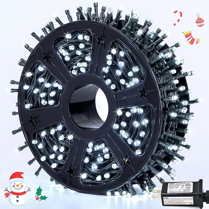 JMEXSUSS 500 LED White Christmas Lights Outdoor, 173ft 8 Modes Christmas Tree Lights, Waterproof Christmas Twinkle String Lights Green Wire for House Wedding Party Xmas Indoor Decorations