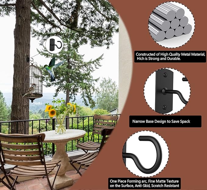 Ceiling Hooks for Hanging Plants 4Pack 2.5in,Wall Mount Hangers Plant Hooks,Wall Hooks for Plants,Lights,Planters,Lanterns,Hanging Bird Feeders,Wind Chimes,indoor&Outdoor Decoration Hooks Black