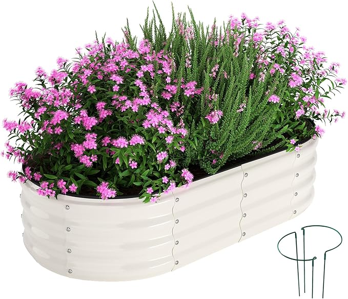 Galvanized Metal Planter Raised Garden Bed Kit for Gardening Outdoor，4x2x1ft Planter Grow Garden Box Raised Flower Bed，Long Vegetable Clearance Herb Raised Garden Beds for Gardening White