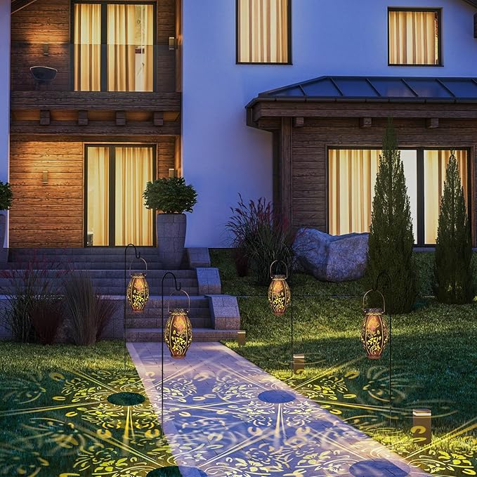 pearlstar 2 Pack Butterfly Solar Lantern Hanging Light Outdoor Waterproof Decorative Metal Solar Lamp for Table Garden Yard Patio Balcony Pathway,Copper,Birthday Gifts for Women Mom Men,Butterfly