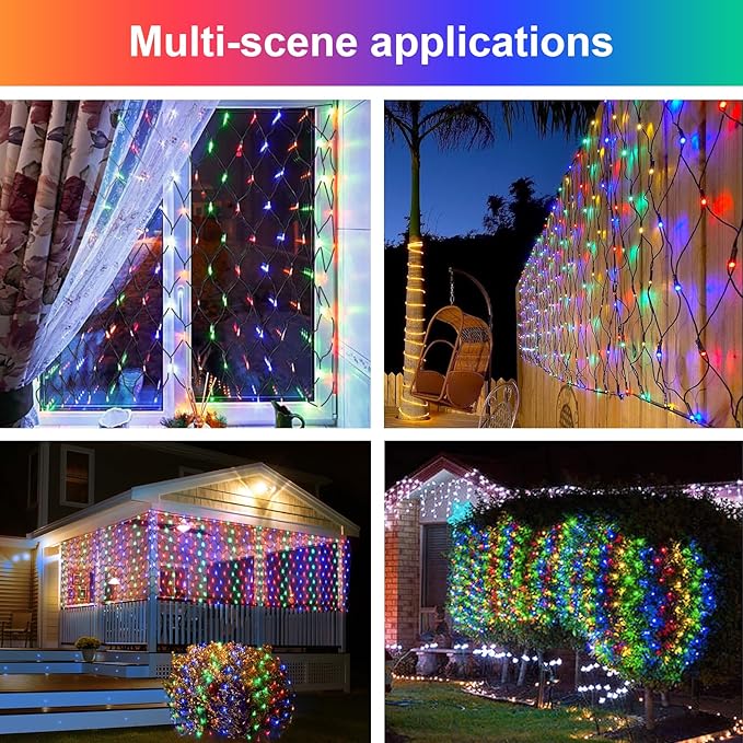 Net Lights Outdoor Mesh Lights, 360 LED Christmas Net Lights Plug in with Remote, 12x5 ft Extendable 8 Modes Net Lights Waterproof with Green Wire for Bushes Gazebo Lawn Patio Garden Tree (Multicolor)
