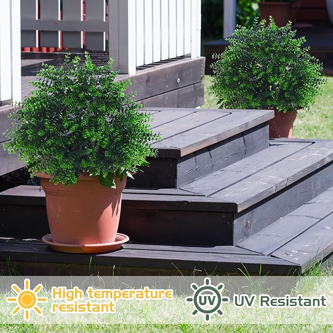 Yunlly 10 Pcs 18 Inch Artificial Boxwood Ball Topiary Tree Fake Outdoor Plants Bush, UV Resistance Faux Shrubs with Spike Realistic Greenery Potted for Indoor Garden Yard Porch Patio Decor (Green)