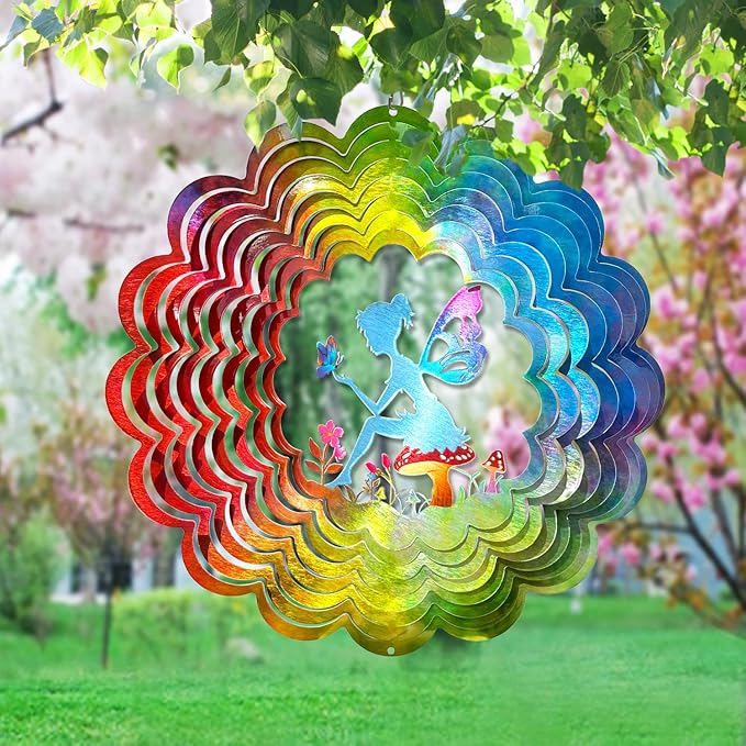 Wind Spinner - Fairy Wind Spinners Outdoor, Hanging Wind Sculpture, 3D Metal Fairy Wind Catcher, Kinetic Garden Decoration Yard Art Decor, Lovely Gifts for Mother Wife Sister Daughter Girl