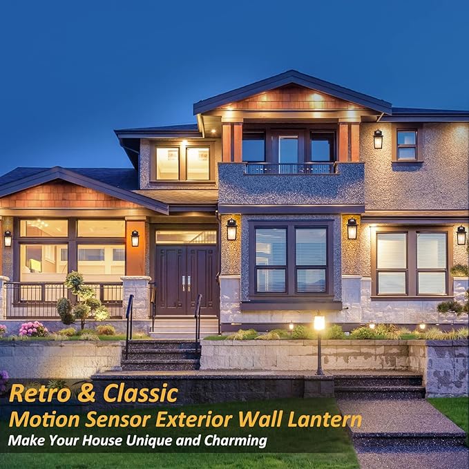 Oil Rubbed Bronze Motion Sensor Outdoor Lights 2 Packs - Waterproof Dusk to Dawn Outdoor Lighting, Brown Exterior Garage Light Fixture, Porch Light Outside Wall Mount for House, Front Door, Anti-Rust