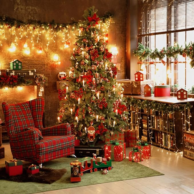 JMEXSUSS 200 LED Icicle Lights, 8 Modes Icicle Lights Indoor, Warm White Icicle Christmas String Lights Outdoor Waterproof for Xmas Roof Wedding Party Holiday Room Home Decorations