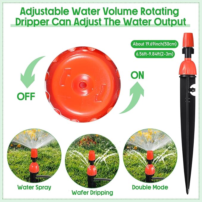 50 Pcs Drip Irrigation Emitters for 1/4" Drip Irrigation Tubing Adjustable Plant Watering Misting System Includes Nozzles/Sprinklers/Emitter Streams for Garden Yard Lawn Outdoors