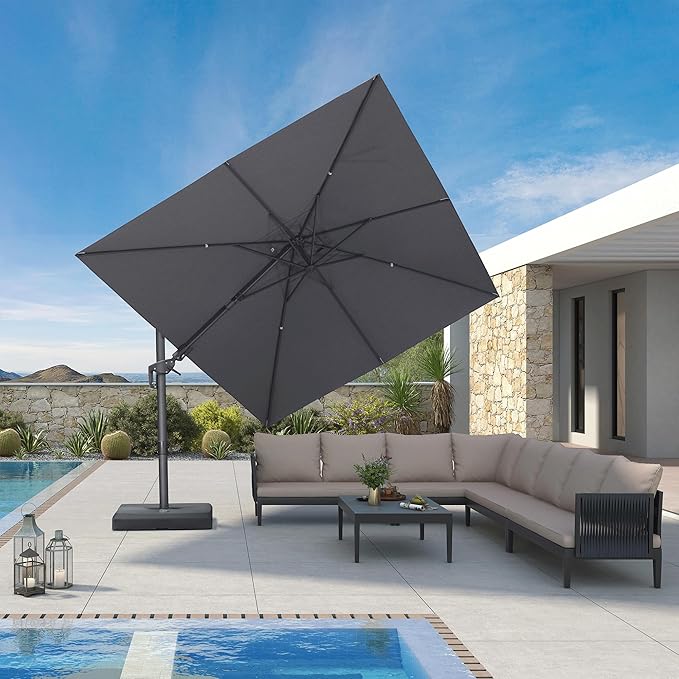 PURPLE LEAF 9' X 12' Left-right Tilting Outdoor Patio Umbrella Swivel Offset Cantilever Heavy Duty Rectangle Aluminum Umbrella with UV Resistant for Deck Pool Patio Backyard, Graphite Grey