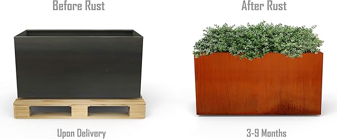 Large Rectangular Planter for Outdoor Plants – 36x12x24 Corten Steel Planter Box | Tall Metal Design for Privacy | Heavy Duty, Made in USA