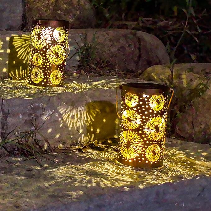 Mothers Day Gifts, 4 Pack Fireworks Solar Gardening Gifts Lanterns, Garden Decor for Outside, Solar Decorative Lights Waterproof, Outdoor Gifts for Women Mom Grandma, Yard Gifts for Patio, Pathway