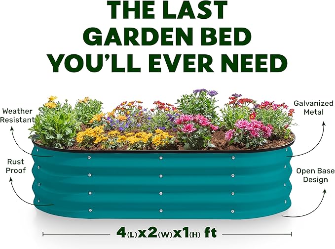 Galvanized Raised Garden Beds Outdoor // 4×2×1 ft Planter Raised Beds for Gardening, Vegetables, Flowers // Large Metal Garden Box (Turquoise)