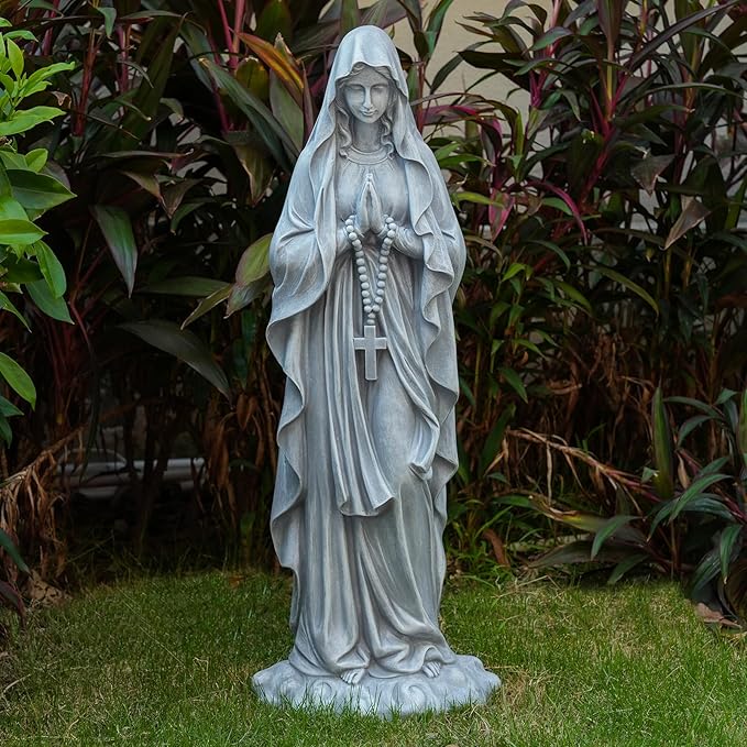 Virgin Mary Praying Statue 31.49 Inch Tall Outdoor Garden Religious Garden Statue Mary Statue Outdoor Yard Patio Deck Home Entryway Hallway Sculpture Magnesium Oxide Stone