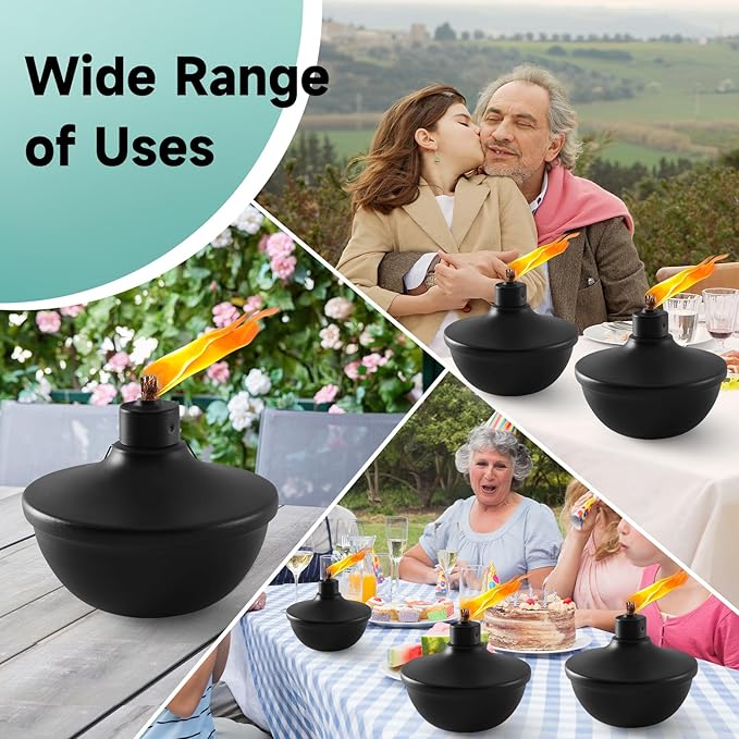 4 Pack Metal Table Top Torches,23.5 oz Citronella Torches for Outside,Refillable Flame Light Torch with Wicks and Covers for Party, Garden Decor,DIY