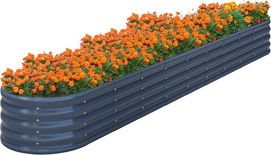 KFN 12x1.8x1FT Galvanized Raised Garden Bed,Raised Garden Bed Kit-Oval Metal Vegetable Box,Large Planter Flower Boxes Outdoor,Planting for Vegetables,Flower,Herb,Grey,0.7mm