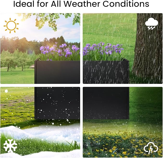 Heavy-Duty Steel Planter Box 38”x12”x24”, Rust-Resistant Large Outdoor & Indoor Plant Container, Metal Garden Box with Drainage Holes & Reinforced Edges