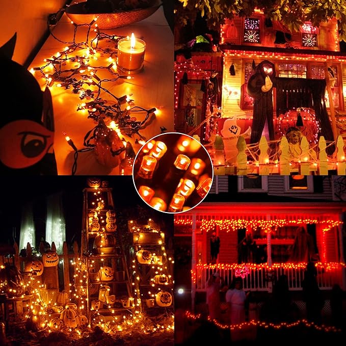 weillsnow 164FT 500 LED Orange Halloween Lights, 8 Modes Waterproof Plug in String Lights for Halloween Indoor Outdoor Yard Party Wedding Garden Home Decorations (Orange)