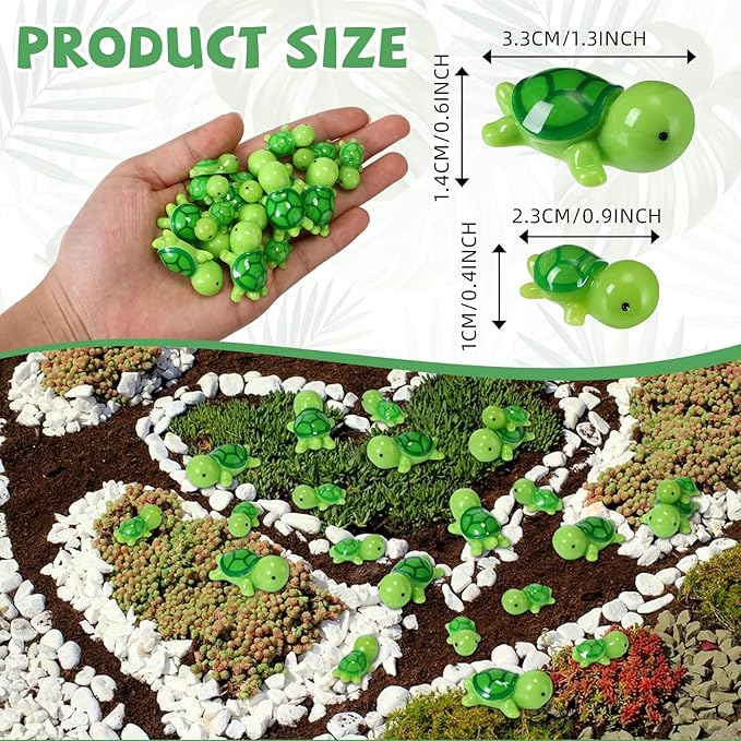 Soaoo 120 Pcs Miniature Sea Turtle Figurine Multicolor Tiny Turtle Statue Mini Sea Creatures Tortoise Miniature Resin Animals for DIY Garden Decoration Cake Home Decor, 2 Sizes (Green)