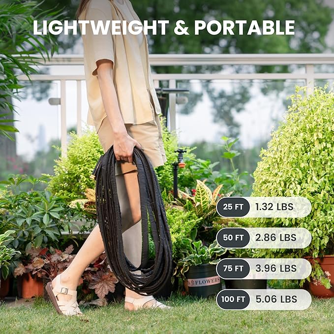 Giraffe Tools Garden Hose 50FT Lightweight Lay Flat Water Hose Kink Free Flexible Hose with 9 Spray Function Nozzle（Black）