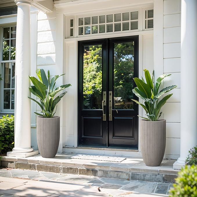 Kante 24 Inch Tall Round Concrete Planter, Large Indoor Outdoor Plant Pots with Drainage Hole and Rubber Plug, Modern Decorative Garden Pots for Home Patio Porch, Textured Weathered Concrete