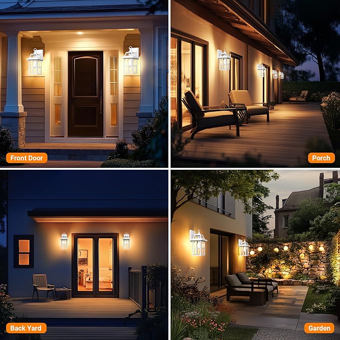 WIHTU Outdoor Light Fixture, White Porch Lights with Glass Shade, Waterproof Wall Sconce Light, Fixtures Exterior Wall Lighting, Aluminum Anti-Rust Front Door Lanterns