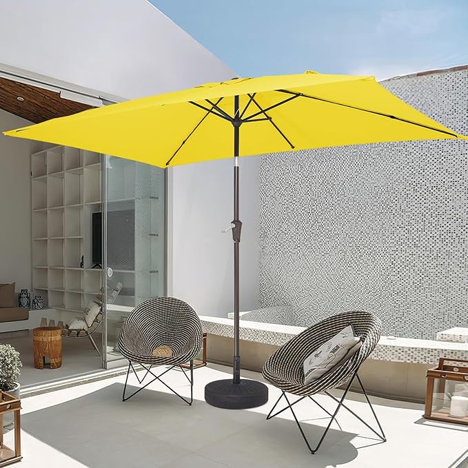 JEAREY 6.5x10 ft Rectangular Patio Umbrellas Outdoor Market Umbrella with Push Button Tilt and Crank, Rectangle Table Umbrella 6 Sturdy Ribs UV Protection for Pool Garden Backyard Deck, Yellow