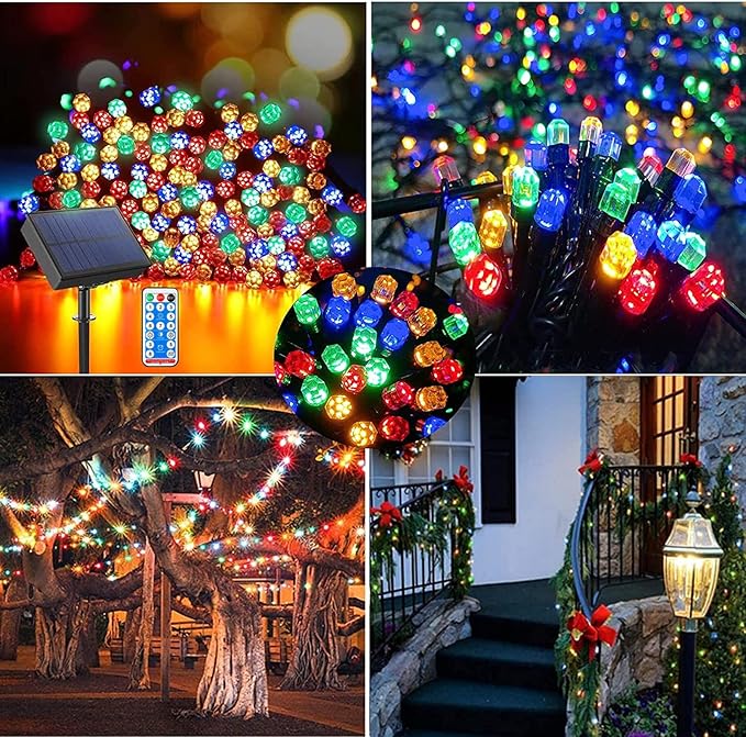 Solar String Lights Outdoor,115 Ft 300 LED Solar Christmas Lights with Remote,8 Modes Waterproof Patio Lights for Christmas Tree Patio Yard Garden Party Decor (Multi-Colored)