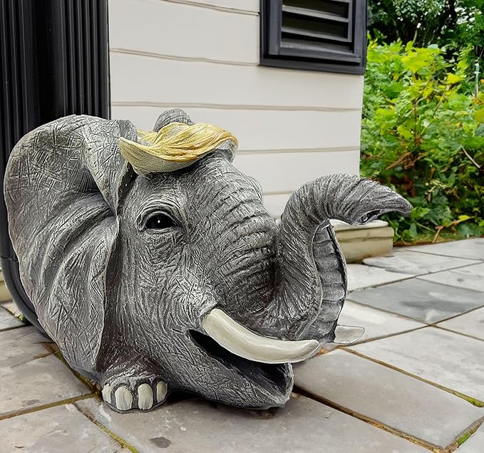 Teaeeno Elephant Decor Statue Gutter Downspout Extension Decorative,Animal Statue Outdoor Decor,3"×4" Rain Gutter Downspout Splash Block,Garden Splash Block Outdoor Sculpture,Rain Downspout Diverter