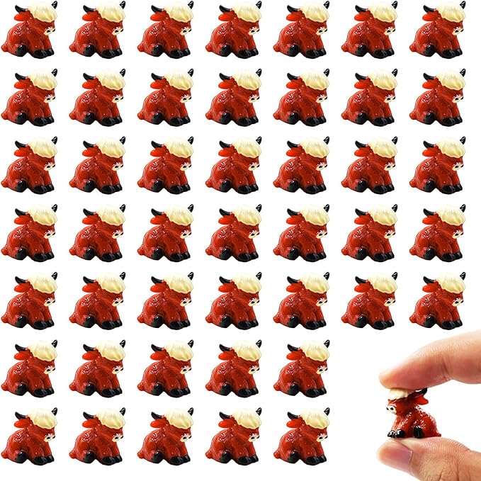 50 Pcs Mini Highland Cow Statues Highland Cow Decor Cute Highland Cow Figurine Handmade Resin Cow Sculpture Ornament for Decorations Home Kitchen Garden