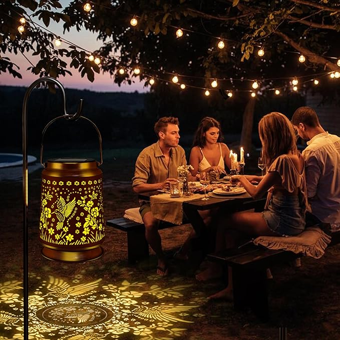 KY&BOSAM Solar Hummingbird Lanterns Outdoor Waterproof, Metal Openwork LED Hanging Solar Lights Outside Decorative for Yard Patio Backyard Deck Porch Garden Decor Birthday Gifts for Women Mom Grandma